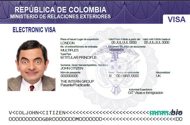 Colombia elektroniczna wiza w pełni edytowalna PSD